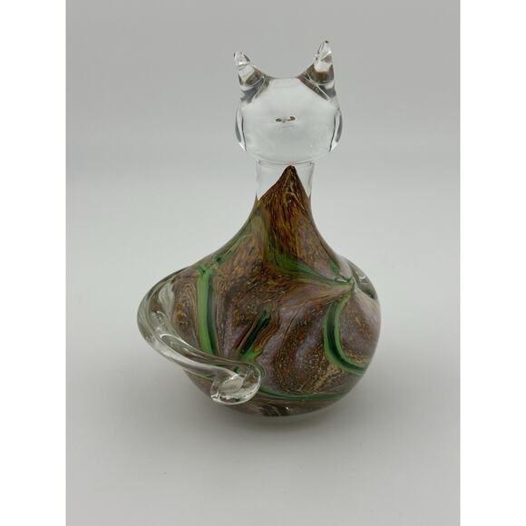 Mtarfa Artisans Centre Valletta Malta Hand Blown Glass Cat Figurine Swirl - Picture 2 of 10